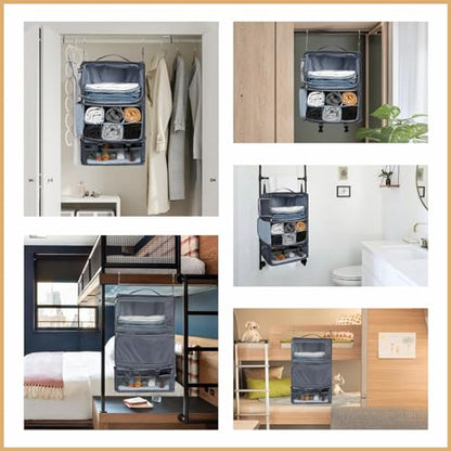 Surblue Hanging Travel Shelves Compression Packing Cube for Carry-on Luggage Suitcase Collapsible with Extension Layer Large Capacity, Grey, XXL - color: Grey, size: XXL 15.7*11.8*23.6in