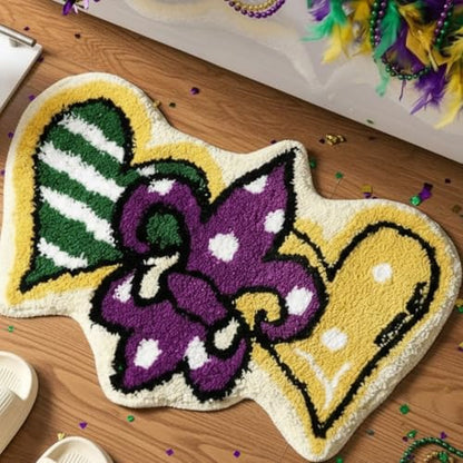 Drydiet Bathroom Rug Cute Purple Green Gold Door Mat Bath Mat Fleur-de-lis Flower Shape Shower Purple Green Gold Bathroom Decoration Rug Non Slip Washable - style: Mardi Gras