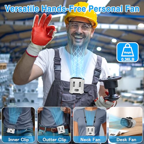 Sunoony Waist Fan Clip on Shirt Belt Body Wearable Hand-Free Rechargeable Battery Powered Fan with 3 Speed & Flashlight Cooling Portable Neck Fan for Outdoor Travel