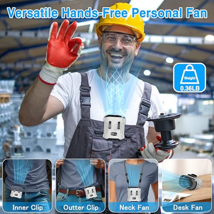 Sunoony Waist Fan Clip on Shirt Belt Body Wearable Hand-Free Rechargeable Battery Powered Fan with 3 Speed & Flashlight Cooling Portable Neck Fan for Outdoor Travel