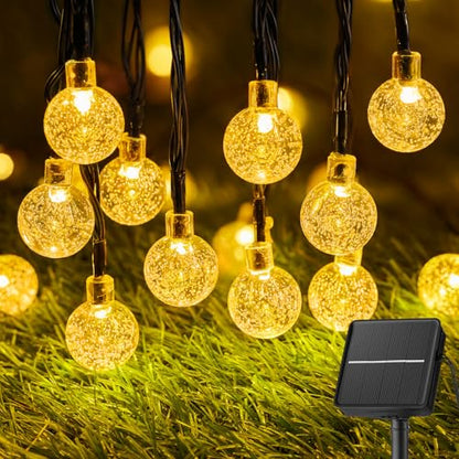 Brightown Solar String Lights Outdoor 60 LED 36FT with 8 Lighting Modes, Waterproof Solar Powered Crystal Globe Patio Lights for Garden Yard Porch Wedding Party Decor (Warm White) - style: Globe Warm White