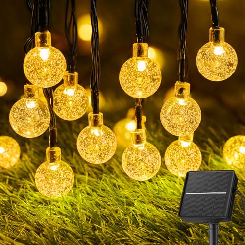 Brightown Solar String Lights Outdoor 60 LED 36FT with 8 Lighting Modes, Waterproof Solar Powered Crystal Globe Patio Lights for Garden Yard Porch Wedding Party Decor (Warm White) - style: Globe Warm White