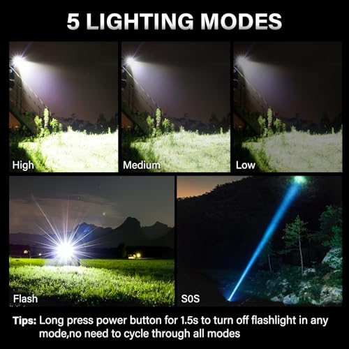 AKNEAR Rechargeable LED Flashlight 99000 High Lumens, Super Bright Flashlights with Zoomable & USB C Rechargeable & 5 Light Mode & IPX7 Waterproof, Powerful Flash Light for Home, Hiking, Camping - size: 3 Pack, style: Standard Display