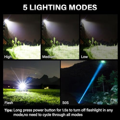 AKNEAR Rechargeable LED Flashlight 99000 High Lumens, Super Bright Flashlights with Zoomable & USB C Rechargeable & 5 Light Mode & IPX7 Waterproof, Powerful Flash Light for Home, Hiking, Camping - size: 3 Pack, style: Standard Display
