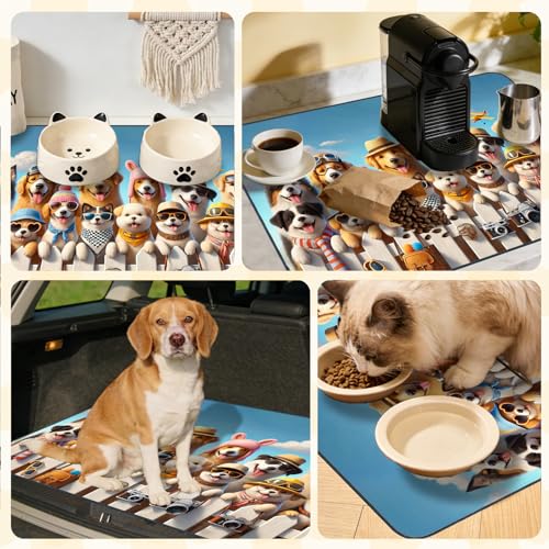 Nuxovilar Pet Food Mat Dog Supplies Fun Animal-Themed Polyester (23.62×17.71 inches) Bowl Water Spill Pad Feeding Essentials for Outdoor, Patio, Pet Station - color: LU13716