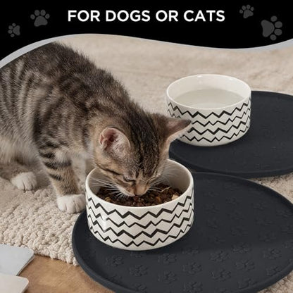 Comtim Waterproof Dog Food Mat - 2 Pack Silicone Pet Food Mat Dog Food Bowl Mats Cat Water Mats Eating Tray, Non-Slip Pet Placemat with Lip for Messy Drinkers to Protect Floor, Black 11"×11" - color: Black