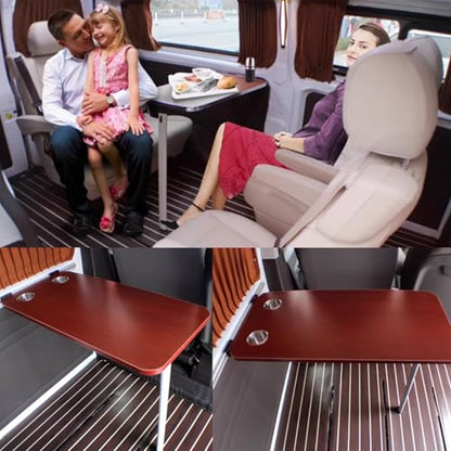 Rv Dinette Table, Folding Wall Table with 2 Cup Holders, White Steel Brackets, Save Space for Campervan Motorhome Small Space Apartments, Kitchens(Brown) - color: Brown