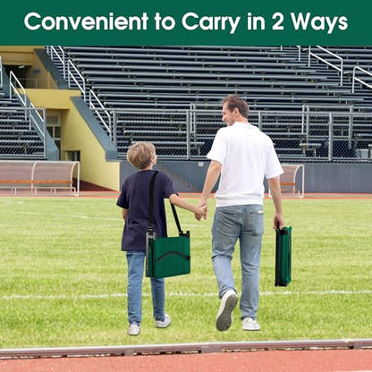 Stadium Seat for Bleachers with Back Support, Portable Bleacher Seat with Wide Comfy Padded Cushion, Metal Hook, Folding Stadium Chair with Shoulder Strap, Carry Handle, Cup Holder, Green - color: Green
