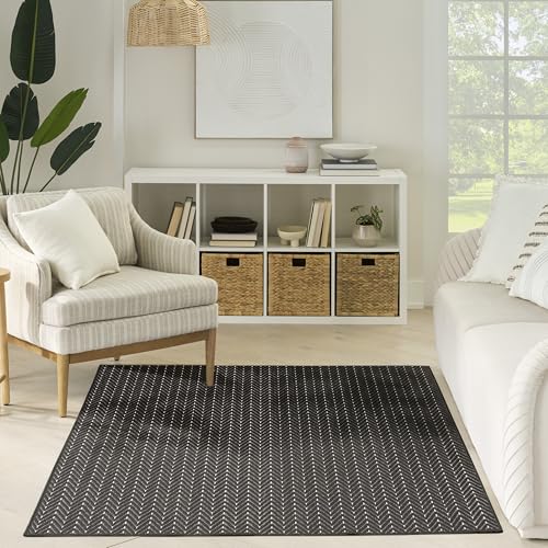 Nourison Home Horizon Indoor/Outdoor Black 5' x 7' Area Rug - Easy Clean, Non Shedding, Bed Room, Living Room, Dining Room, Kitchen (5' x 7') - color: Black, size: 5' x 7' (Rectangular)