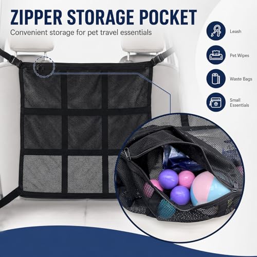 Dog Car Barrier with Zipper Storage Organizer, Car Divider Net for Dogs, 23x23 Inch Dog Car Barrier for SUV, Sedan & Truck, Breathable Car Divider Net, Easy Installation (Black) - size: Small 23"*23"