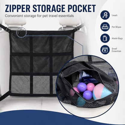 Dog Car Barrier with Zipper Storage Organizer, Car Divider Net for Dogs, 23x23 Inch Dog Car Barrier for SUV, Sedan & Truck, Breathable Car Divider Net, Easy Installation (Black) - size: Small 23"*23"