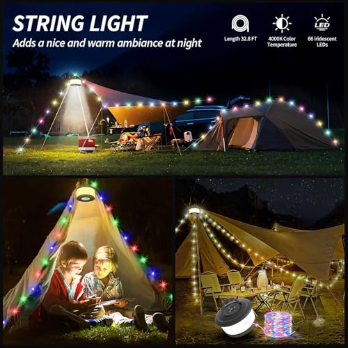 2pcs Camping String Lights,2 in 1 Upgraded 32.8FT Rechargeable Tent Lights String with 19 Lighting Modes,Quick Storage camping lights，Portable LED Lamp for Bedroom Yard Decor Christmas (Black) - style: Black(2 Pack)