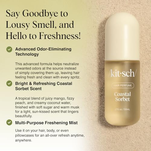 Kitsch Hair Perfume for Women- Coastal Sorbet | Clean, Deodorizing & Patented Odor-Eliminating Technology Hair Spray & Body Mist- Freshen Hair, Body & Pillows- Orange Zest & Creamy Coconut Scent- 50mL - size: 1.7 Fl Oz (Pack of 1)