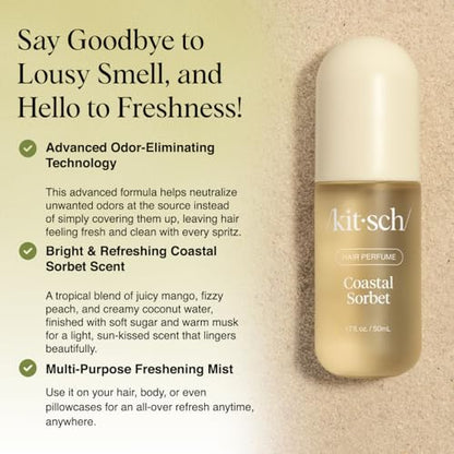 Kitsch Hair Perfume for Women- Coastal Sorbet | Clean, Deodorizing & Patented Odor-Eliminating Technology Hair Spray & Body Mist- Freshen Hair, Body & Pillows- Orange Zest & Creamy Coconut Scent- 50mL - size: 1.7 Fl Oz (Pack of 1)