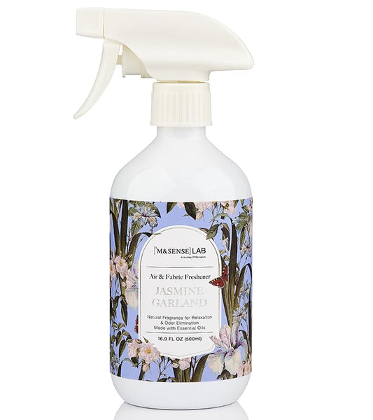 M&SENSE Air & Fabric & Pet Odor Eliminator Spray - 16.9oz Large Size Natural Safe Air Freshener Jasmine Scented Deodorizer for Home Eliminates Smoke Musty Smells, Calming Scent for Bedtime Relaxation - color: Jasmine Garland