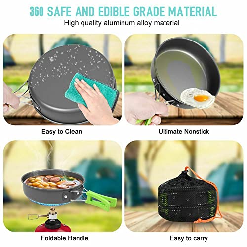 8Pcs Set Camp Cookware Camping Cooking Portable Mess Kit Backpacking Gear Non-Stick Pot Kettle Camping Pots and Pans Chopping Board Folding Tableware for Camping Hiking Picnic