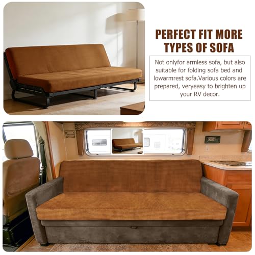 2 Piece RV Couch Covers for Sofa Bed, Stretch Elastic Camper Slipcover for RV Jackknife Sofa Bed, Washable Anti-Slip Furniture Protector, Pet Friendly & Wrinkle Free (Brown) - color: Brown