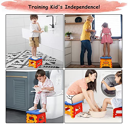 Kids Folding Step Stool for Toddlers Bathroom Sink – Safety Lock to Stable（1 Pack = Red+Blue） - color: Blue - Red