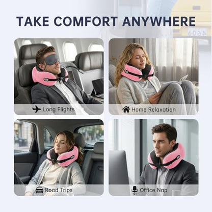 Neck Pillow Travel Pillow - 100% Pure Memory Foam Airplane Pillow with Adjustable Clasp & Removable Cover, Portable Travel Essentials for Long Flights, Car & Office (Pink, with Eye Mask) - color: Pink, With Eye Mask