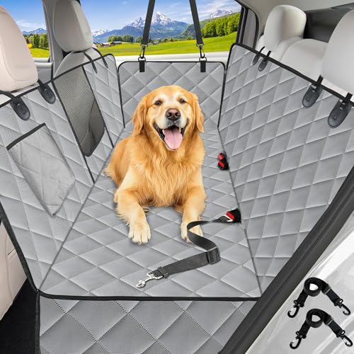 Kytely Heavy Duty Dog Car Seat Cover, 100% Waterproof & Scratch-Proof Backseat Protector with Mesh Window – Non-Slip Hammock for Cars Trucks SUVs, Keep Seats Clean & Dog Comfortable - color: Gray, size: Standard Regular