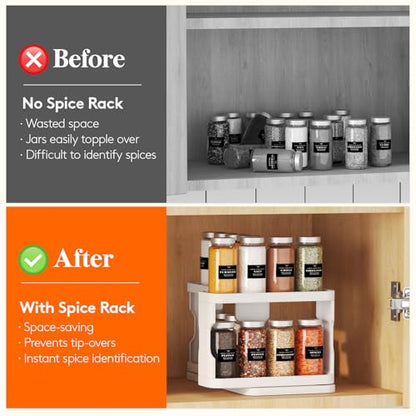 Lifewit Sliding Spice Rack for Cabinets, 6.4"H x 11.1"D x 6.1"W Slide Out Swive Cupboard Spice Organizer with Non-Slip Mat, Adjustable 2-Tier Shelves with Fence, Pull Out Medicine Cabinet Organization
