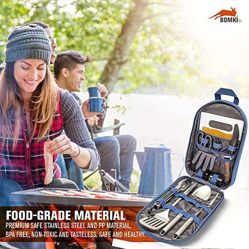 BOMKI Grilling & Camping Cooking Utensils Set - BBQ & Camping Kitchen Set with Case - style: Blue Lite