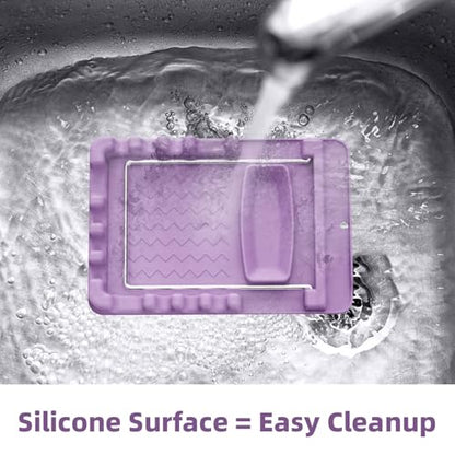 Silicone Utensil Rest with Foldable Stainless Steel Lid Holder – Multi-Slot Spoon & Spatula Holder, Heat Resistant, Non-Slip Rubber Feet, Dishwasher Safe, Space-Saving Kitchen Tool - color: Purple