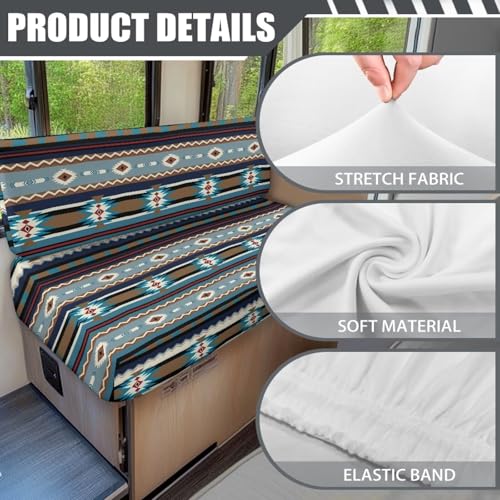RV Dinette Cushion Covers (1 Bench Covers & 1 Backrest Covers) - Aztec Pattern Stretch Camper Cushion Booth Seats Replacement - Washable Sofa Furniture Protector - color: Aztec Pattern