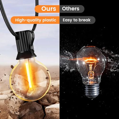 OHLUX 60FT Solar Globe String Lights Outdoor, Shatterproof Solar Patio Lights with Remote, 27 Dimmable LED Filament G40 Bulbs, 2200K Soft Warm White Edison Hanging Light for Outside Backyard Deck - size: 60FT