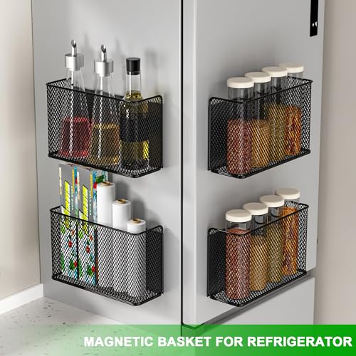 Magnetic Baskets Shelf Bins Organizer Holder Storage Rack Containers for Fridge, Whiteboard, Locker - Home Kitchen Laundry Office School - style: (1-Pack) Black/L