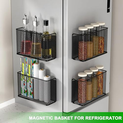Magnetic Baskets Shelf Bins Organizer Holder Storage Rack Containers for Fridge, Whiteboard, Locker - Home Kitchen Laundry Office School - style: (1-Pack) Black/L