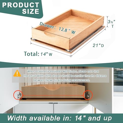 Pull Out Drawers for Kitchen Cabinets, Pull Out Cabinet Organizer, Fully Assembled Wood Cabinet Pull Out Drawer, Fast and Easy DIY Installation, 14”W x 21”D - size: 14”W x 21”D