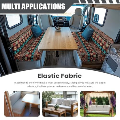 RV Dinette Cushion Covers, Brown Aztec Tribal Pattern Non-Slip Camper Seat Cover Dinette Booth Stretch Sofa Furniture Protector Sofa Slipover for Travel Trailer Couch - color: Brown Aztec Tribal Pattern
