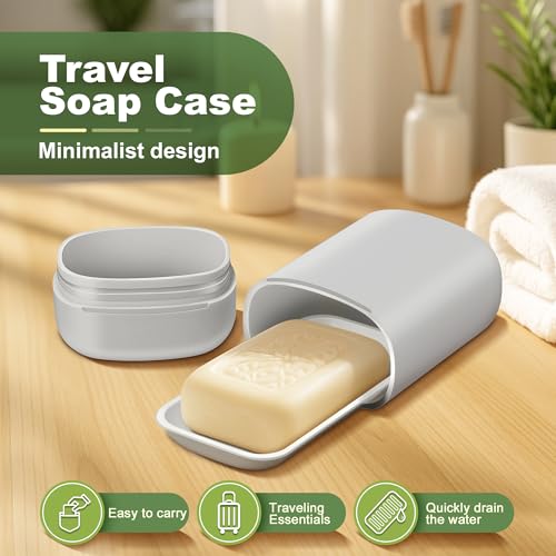Travel Soap Case soap Holder,Leak Proof Soap Holder with Silicone Sealed lid,Keep Dry with Drainage Tray,Soap Dish for Travel, Gym, Bathroom, Outdoor, Camping, School (Gray) - color: Grey