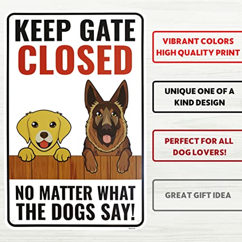 Venicor Dog Keep Gate Closed Sign - 14 x 9 Inches - Aluminum - Dogs on Premises Outdoor Door Sign