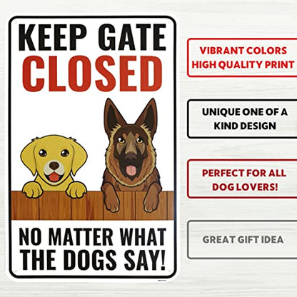 Venicor Dog Keep Gate Closed Sign - 14 x 9 Inches - Aluminum - Dogs on Premises Outdoor Door Sign