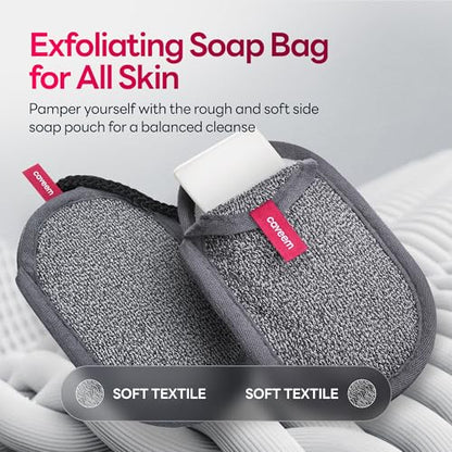 CAVEEM 2 Pack Dual-Sided Softness Exfoliation Soap Pouch, Soap Saver Bag for Bar Soap, Soap Mesh Pocket Bar Holder for Washing Body, Soap Sack Sponge Bag for Shower Bath - style: Softness Exfoliation
