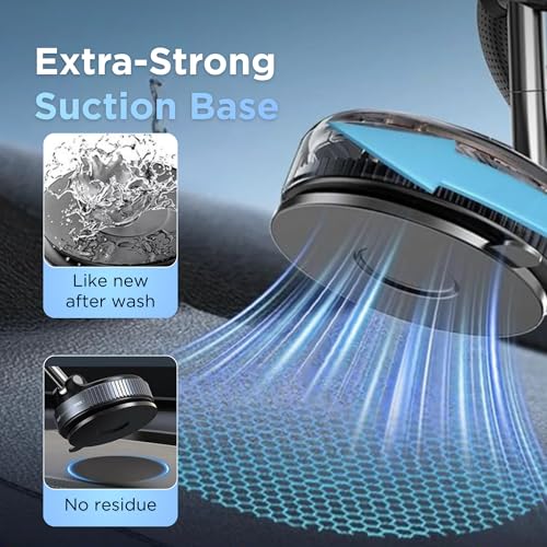 Magnetic Car Phone Holder Mount, 95LB Vacuum Suction Cup Phone Mount, MagSafe Compatible, 360° Adjustable Dashboard & Windshield Holder for iPhone, Samsung & Android