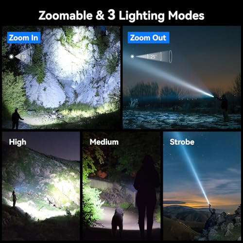 LETMY Rechargeable Flashlights High Lumens, 2 Pack 2000 Lumens Super Bright LED Tactical Flashlight, 3 Modes Samll Powerful Flash Lights with Clip, Waterproof Flashlights for Home Emergency Camping - color: Black