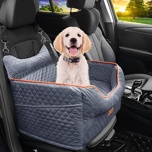 Dog Car Seat - Memory Foam Dog Booster Seat for Small Dogs Up to 25lbs-Elevated Pet Car Seat with Storage Pockets and Dog Seat Belt-Soft Pet Travel Bed for Front & Back Seats-Removable Washable-Grey - color: Grey