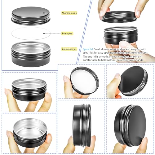 16Pack 2oz Tin Jars, 60ml Metal Tin cans, 2Ounce Aluminum tin can jar Containers with Screw Lid for Lotion Bars, Balms, Spices, Salve, Beard Balm, Toiletries, Creams, Samples, Makeup Cosmetic - color: Black