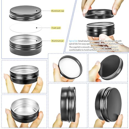 16Pack 2oz Tin Jars, 60ml Metal Tin cans, 2Ounce Aluminum tin can jar Containers with Screw Lid for Lotion Bars, Balms, Spices, Salve, Beard Balm, Toiletries, Creams, Samples, Makeup Cosmetic - color: Black