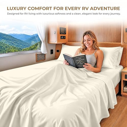 SGI bedding 100% Egyptian Cotton Sheets RV King Size – 600 Thread Count Sheets Set, Soft, Cooling, 15" Deep Pocket, Luxury Hotel Bedding, Breathable, Durable - Butter - color: 05 - Ivory, size: RV King