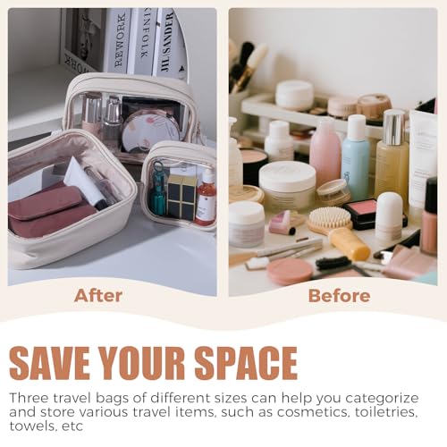 BS-MALL Toiletry Bag Waterproof Makeup Organizer Travel Size Clear - Makeup Cosmetic Organizer Water-resistant Portable Pouch PU Leather Washable Travel Essentials Makeup Bag 3 Pack