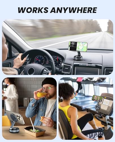 Jononser Suction Phone Mount for Car Dashboard/Windshield - 360°Adjustable Magnetic Phone Holder for Car, Foldable Car Phone Holder for iPhone 17/16/15/14/13/12 Series (Carbon Fiber & Aluminum Alloy) - color: Black