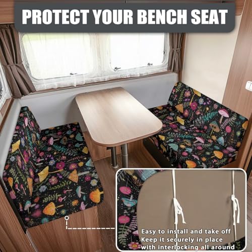 Abstract Mushroom Floral Fern Leaf Print RV Dinette Cushion Covers Camper Sofa Cushion Cover Stretchable RV Dinette Seat Covers 2Pcs with Backrest & Bench Cover, 2Set - color: Abstract Mushroom Floral Fern Leaf