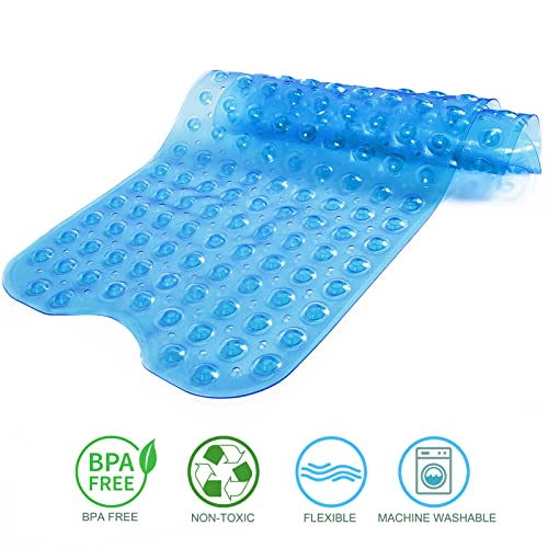 Tree Bud Bathtub Mats for Shower Tub Non-Slip Bath Mat 39 x 16 Inch Extra Long Shower Mat, Bath Tub Mat for Bathroom with Machine Washable, BPA Free for Kids (Clear Blue) - color: Clear Blue