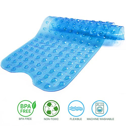 Tree Bud Bathtub Mats for Shower Tub Non-Slip Bath Mat 39 x 16 Inch Extra Long Shower Mat, Bath Tub Mat for Bathroom with Machine Washable, BPA Free for Kids (Clear Blue) - color: Clear Blue