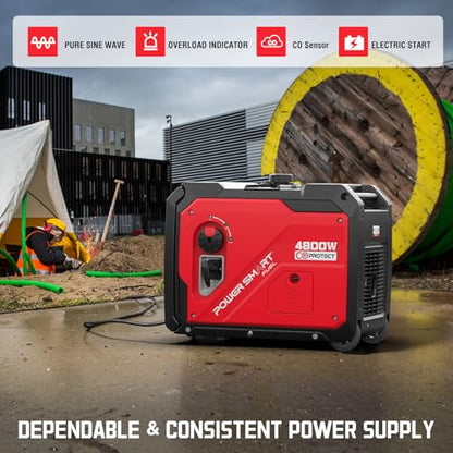 PowerSmart 4800W Portable Inverter Generator,Parallel Ready&Electric Start Super Quite Gas Powered,RV Ready with 30A Outlet, EPA & CARB Compliant for Home Backup, Camping,Portable Power Station