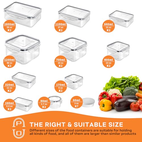 54 PCS Food Storage Containers with Lids Airtight (27 Lids &27 Containers) Leakproof Meal-Prep Kitchen Organization,Reusable Containers for Food Plastic Microwave/Dishwasher Safe with Labels & Pen - color: Transparent-54